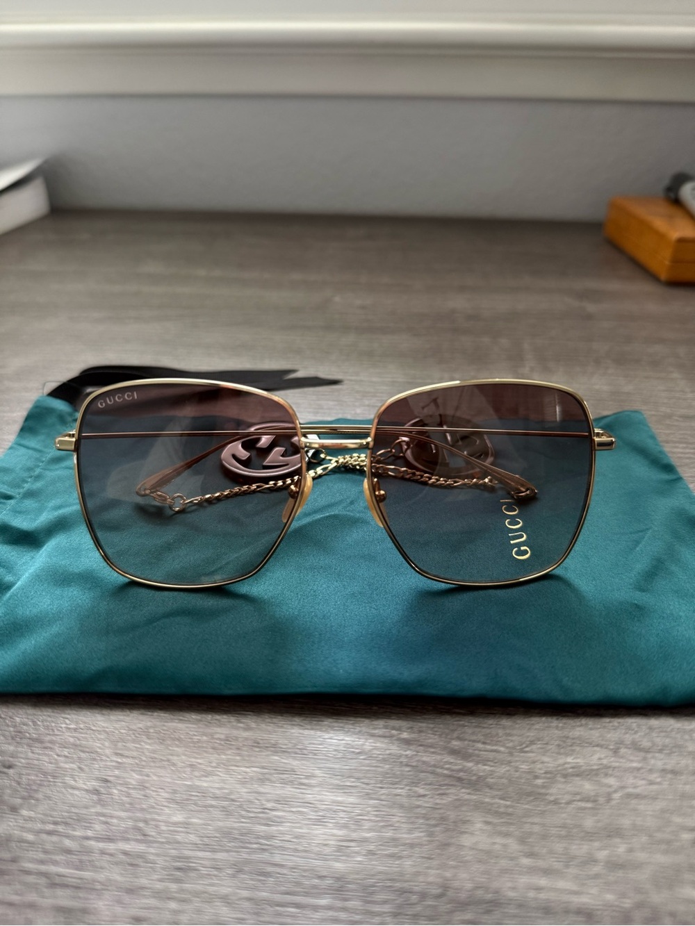Gucci Gold Frame Sunglasses with Brown Gradient Lenses